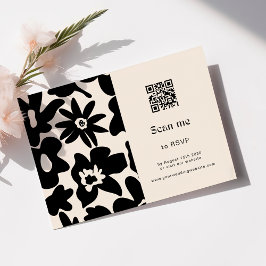 Cartão RSVP Boho Retro Floral Código QR Casamento