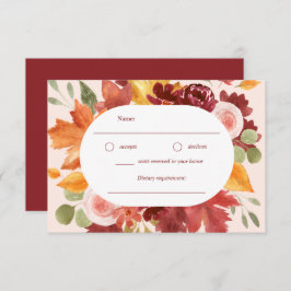 Cartão RSVP Boho Romântico Casamento outono Floral Burgundy