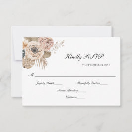 Cartão RSVP Boho Rosa Bege Floral Botânico Casamento Elegante