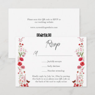 Cartão RSVP Boho Rosa e Vermelhas Flores Silvestres Casamento 