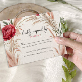 Cartão RSVP Boho Rosa Pampas Grass Wedding