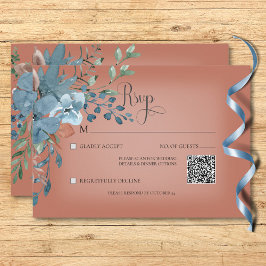 Cartão RSVP Boho Rust & Blue Floral Wedch Rust Código QR