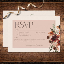 Cartão RSVP Boho Rust & Cream Floral de Outono Sem Jantar
