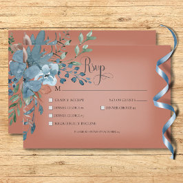 Cartão RSVP Boho Rust e Blue Floral Wedch Janto Rust