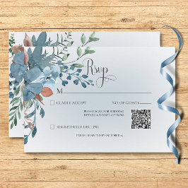 Cartão RSVP Boho Rust e Blue Floral Wedch White Código QR