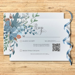 Cartão RSVP Boho Rust e Blue Floral Wedch White Código QR