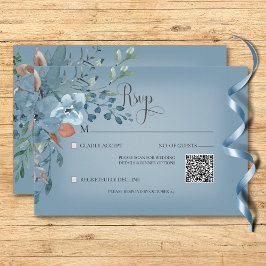 Cartão RSVP Boho Rust e Blue Floral Weding Blue Código QR