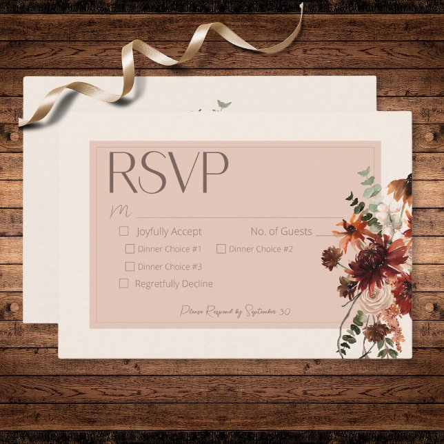 Cartão RSVP Boho Rust e Cream Fall Floral Três Jantas (Boho Rust & Cream Fall Floral Three Dinner RSVP Card)