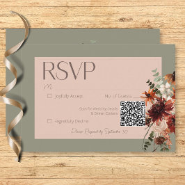 Cartão RSVP Boho Rust & Neutral Fall Floral Sage Casamento Ver