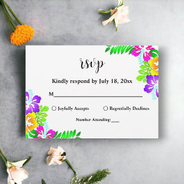 Cartão RSVP Boho Rustic Colorful Rosas Verão Casamento Floral