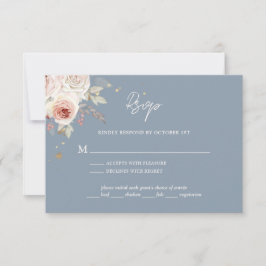Cartão RSVP Boho Rustic Dusty Blue Weding