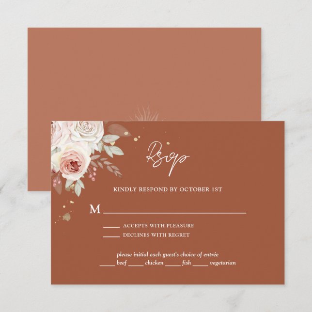 Cartão RSVP Boho Rustic Floral Terracotta Wedding (Frente/Verso)