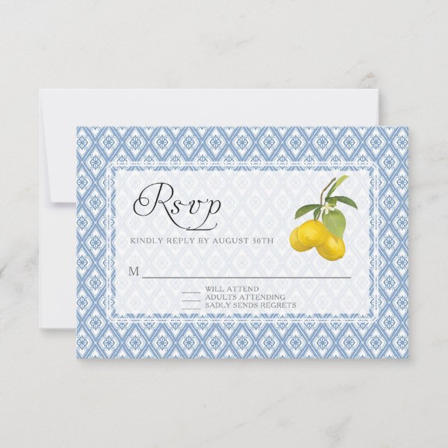 Cartão RSVP BOHO Rustic Lemon Citrus Trellis Casamento Floral (Frente)
