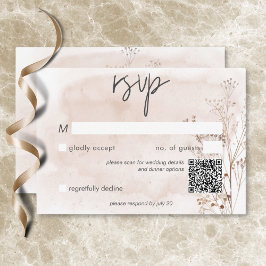 Cartão RSVP Boho Rustic Pampas e Buquê de Grama Seco Código QR