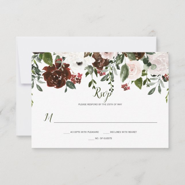 Cartão RSVP Boho Rústico Topper Floral Aquarela (Frente)