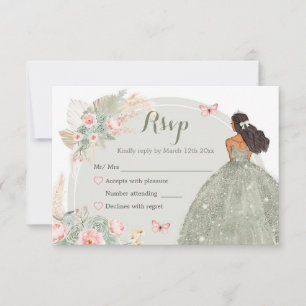 Cartão RSVP Boho Sage Green Blush Pink Quinceañera