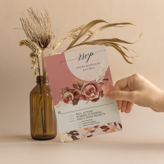 Cartão RSVP BOHO - Script de Folhagem Floral do outono Aberto  (Criador carregado)