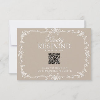 Cartão RSVP Boho Soft Taupe Floral QR Code Botanical Wedding