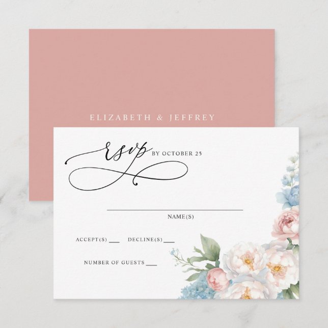 Cartão RSVP Boho Summer Primavera Blush Casamento Floral (Frente/Verso)