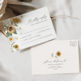 Cartão RSVP Boho Sunflower Ouro Rays Casamento Elegante Floral