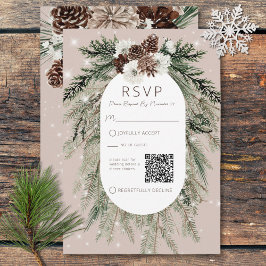 Cartão RSVP Boho Tan Pine Winter Sparkle Código QR