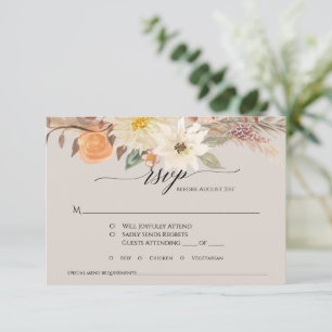 Cartão RSVP BoHO Taupe Terthy Fall Floral Pampas Grass Casamen