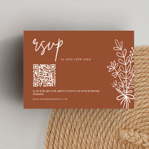 Cartão RSVP Boho Terracota Laranja Queimado Casamento Código Q