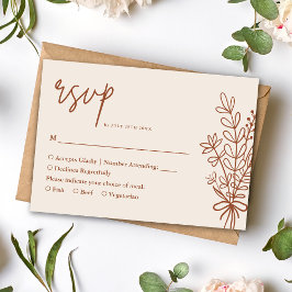 Cartão RSVP Boho Terracota Laranja Queimado Casamento Rústico
