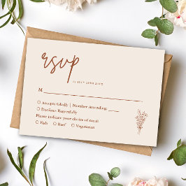 Cartão RSVP Boho Terracota Laranja Queimado Casamento Rústico