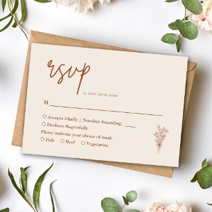 Cartão RSVP Boho Terracota Laranja Queimado Casamento Rústico
