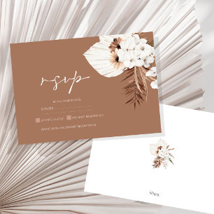 Cartão RSVP Boho Terracotta Brown Pampas Grass Casamento Flora