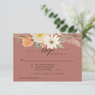 Cartão RSVP BoHO Terracotta Fall Floral Pampas Grass Casamento