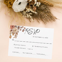Cartão RSVP Boho Terracotta Marrom Floral Jantar Casamento