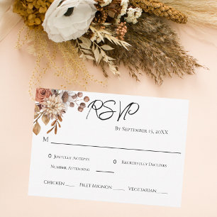 Cartão RSVP Boho Terracotta Marrom Floral Jantar Casamento 