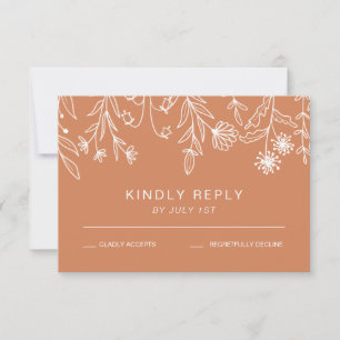 Cartão RSVP Boho Terracotta Simple Wildflower Weding