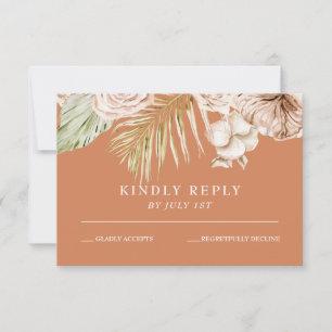 Cartão RSVP Boho Tropical Floral e Palm Terracotta casamento R