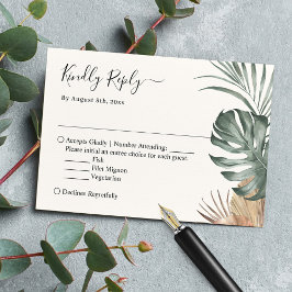 Cartão RSVP Boho Tropical Monstera Deixa Casamento