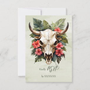 Cartão RSVP Boho Tropical Watercolor Vaca Floral Casamento Crâ