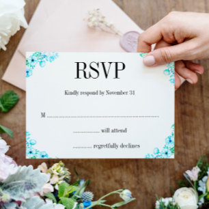 Cartão RSVP Boho Turquoise Poppies e Ferns Wedding