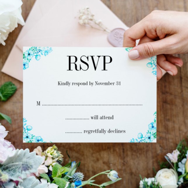 Cartão RSVP Boho Turquoise Poppies e Ferns Wedding (Criador carregado)