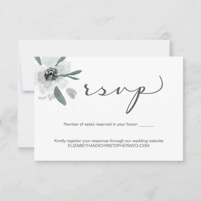 Cartão RSVP Boho verde Código QR do site de casamento com aqua (Frente)
