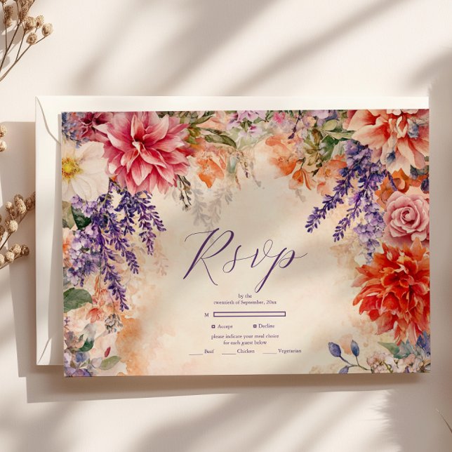 Cartão RSVP Boho Victorian Royal Floral Wedding (Criador carregado)