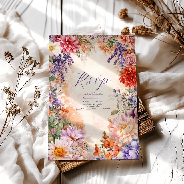 Cartão RSVP Boho Vitoriano Floral Real Casamento (Criador carregado)