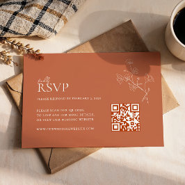Cartão RSVP Boho Warm Sienna Terracotta Floral Código Qr Casam