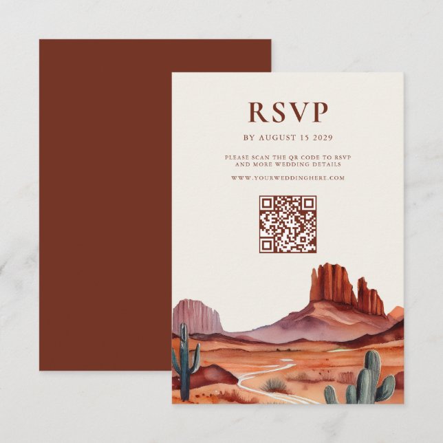 Cartão RSVP Boho Watercolor Desert Wedding (Frente/Verso)