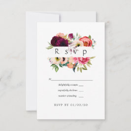 Cartão RSVP Boho Watercolor Floral Wedding