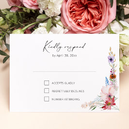 Cartão RSVP Boho Watercolor Wildflower Calligraphy Wedding