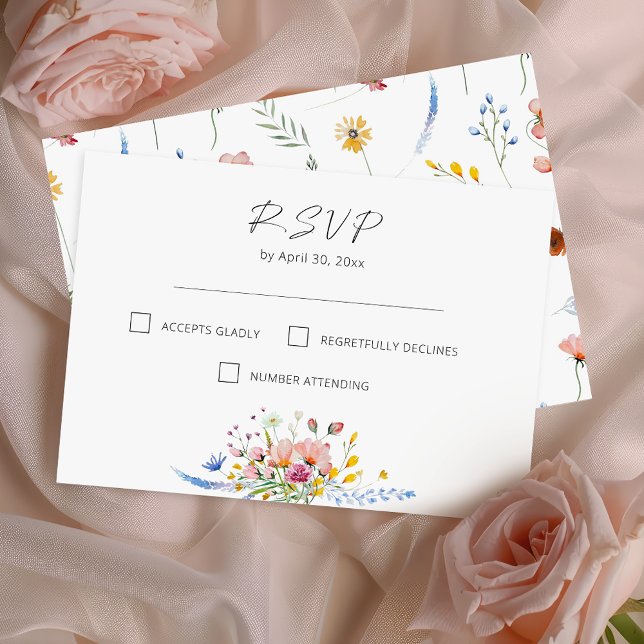Cartão RSVP Boho Watercolor Wildflower Calligraphy Wedding (Criador carregado)