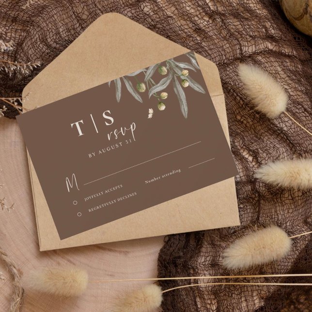 Cartão RSVP Boho Wedding Beige Botânico (Criador carregado)