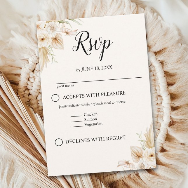 Cartão RSVP Boho Wedding with Beige and Yellow Flowers (Criador carregado)